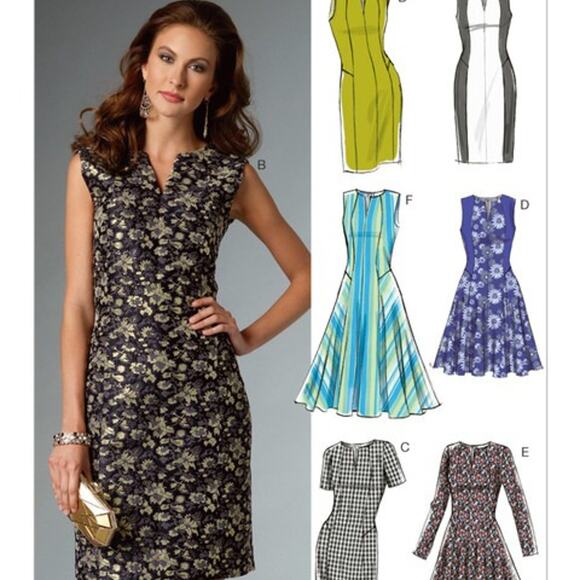 Sewing Pattern Vogue V9050 Easy Patterns Misses' Petite Notch-Neck Dresses - Picture 2 of 6
